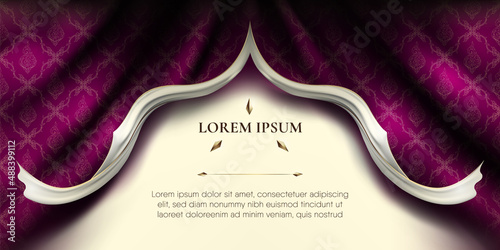 White smooth rip curl edges on wavy silk fabric curtain thai pattern background. Premium Vector