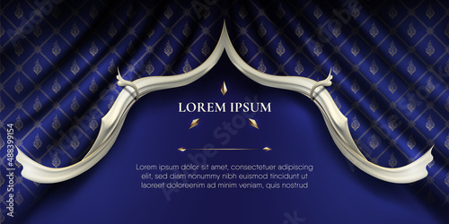 White smooth rip curl edges on wavy silk fabric curtain thai pattern background. Premium Vector