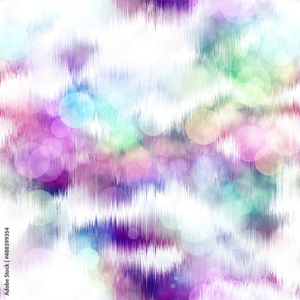 Seamless seventies tie dye bokeh texture. Hippie summer repeat background with ink dyed effect. Seamless seventies tie dye bokeh texture. Hippie summer repeat background with ink dyed effect.