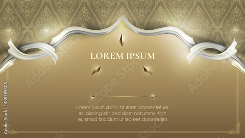 Abstract white frame plus white smooth rip curl edges on gold tradition Thai pattern