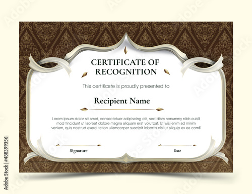 Certificate of Recognition template on Thai pattern background
