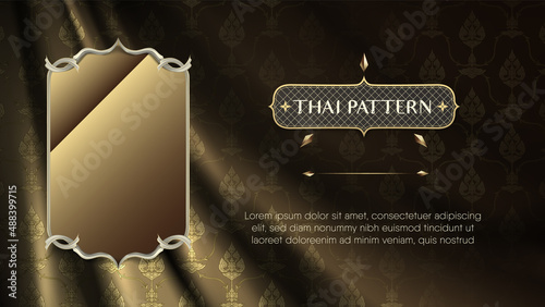 Traditional thai pattern curtain with frame Premium Vector