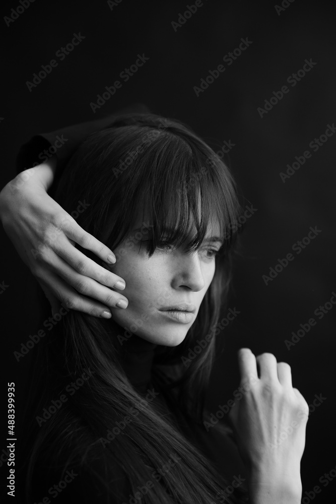 black and white portrait of beautiful girl, fashion and art black and white portrait of beautiful girl, fashion and art