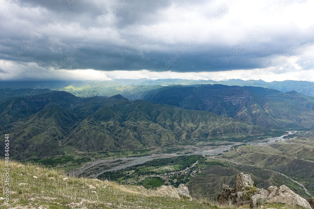 Beautiful breathtaking view of the mountains during a thunderstorm in Dagestan, Caucasus Russia Beautiful breathtaking view of the mountains during a thunderstorm in Dagestan, Caucasus Russia