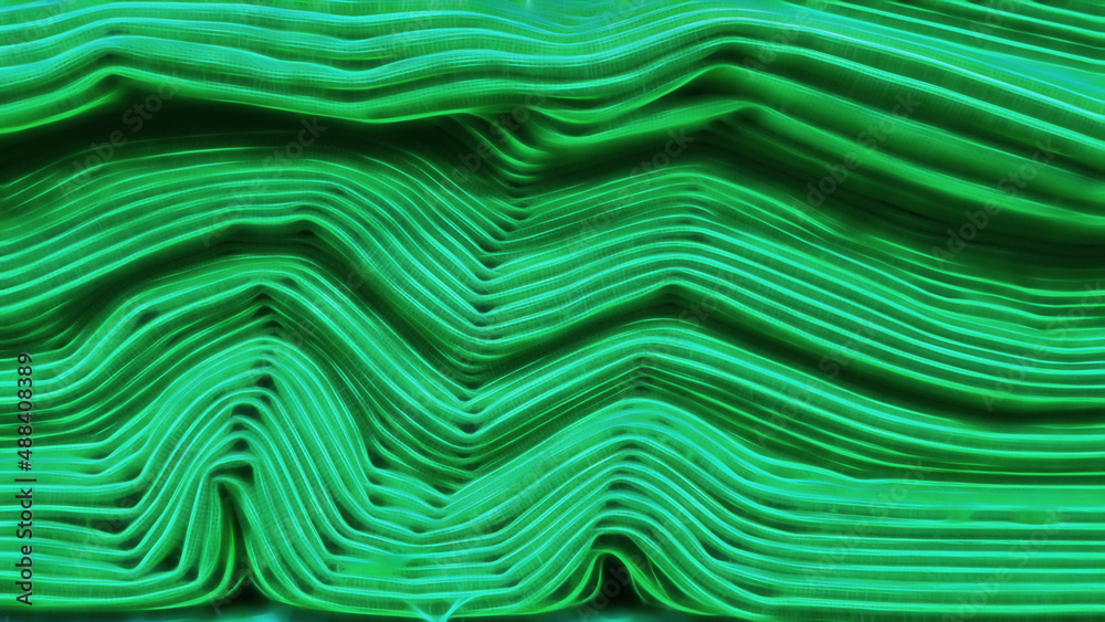 Fototapeta premium horizontally folded green material arranged in an interested wave shape