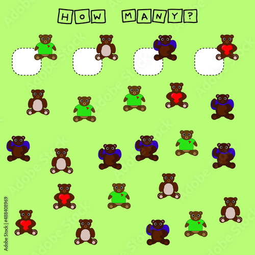 How many counting game with colorful bears. Preschool worksheet, kids activity sheet, printable worksheet © Виталий Сова