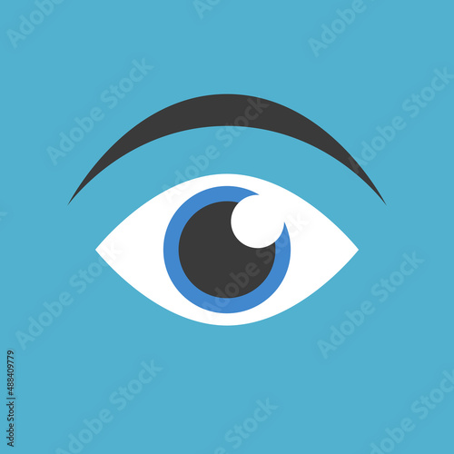 Eye, single and simple. View, health, sight, vision, search, visual, privacy, spying and surveillance concept. Flat design. Vector illustration. EPS 8, no gradients, no transparency