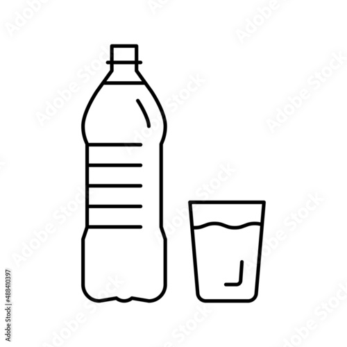 bottle and cup water line icon vector illustration