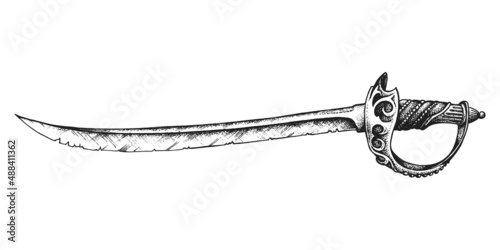 Spanish Conquistador Warrior Medieval Sabre. Print or Tattoo Design. Hand Drawn Vector Illustration photo