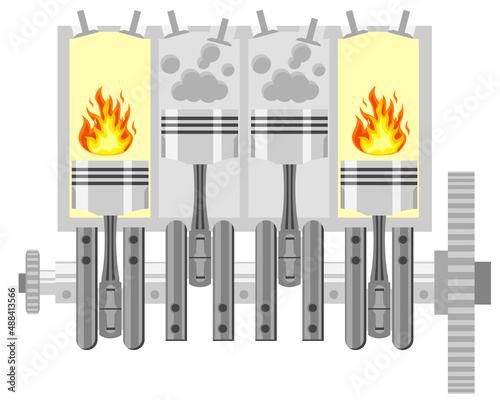 Working engine in a cutaway close-up on a white background.