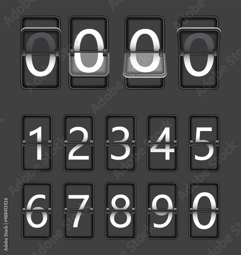 Countdow timer clock. Mechanical flip scoreboard. Retro vector display illustration. Flip number on mechanic board
