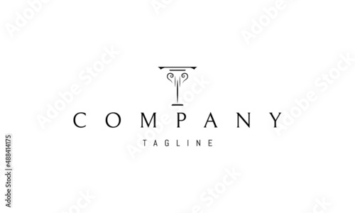 Vector logo on which an abstract image of a column in the form of the letter T.