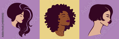 Set of different woman portraits. Avatar of beautiful girls.  Vector illustration.