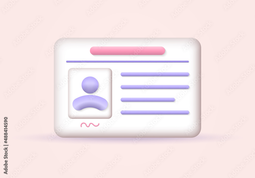 3d id card, driver license icon. Identity document with photo. Vector illustration. 3d id card, driver license icon. Identity document with photo. Vector illustration.