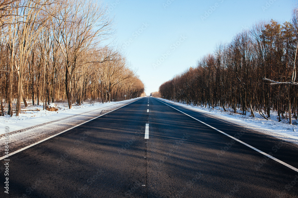 Beautiful winter weather new asphalt road Beautiful winter weather new asphalt road