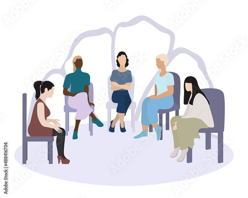 Support group for people with mental illnesses. Group therapy session.Vector illustration Isolated on white background