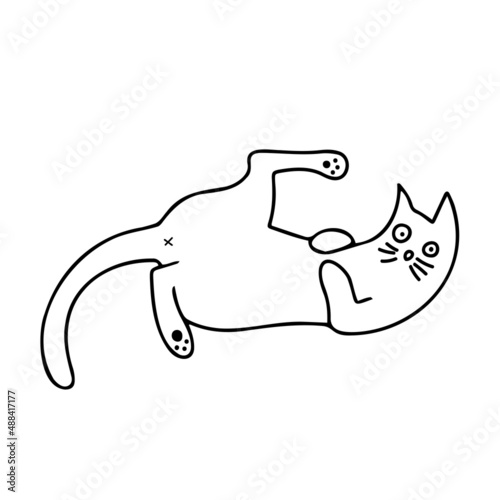 Isolated vector black and white illustration card of cartoon lined cat