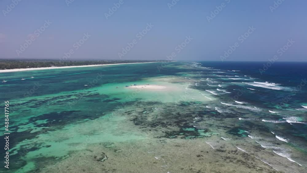 sandbank with white sand and boats around small island Drone view Coastline Diani beach landscape Kenyan African Sea aerial 4k indan ocean tropical mombasa turquoise white sand East Africa paradise sandbank with white sand and boats around small island Drone view Coastline Diani beach landscape Kenyan African Sea aerial 4k indan ocean tropical mombasa turquoise white sand East Africa paradise
