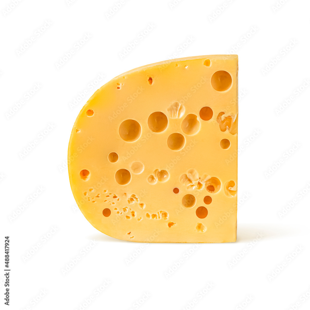 Maasdam cheese with large spherical internal voids or holes Maasdam cheese with large spherical internal voids or holes