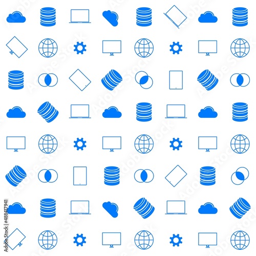Blue database and computer equipment pattern. Vector illustration.