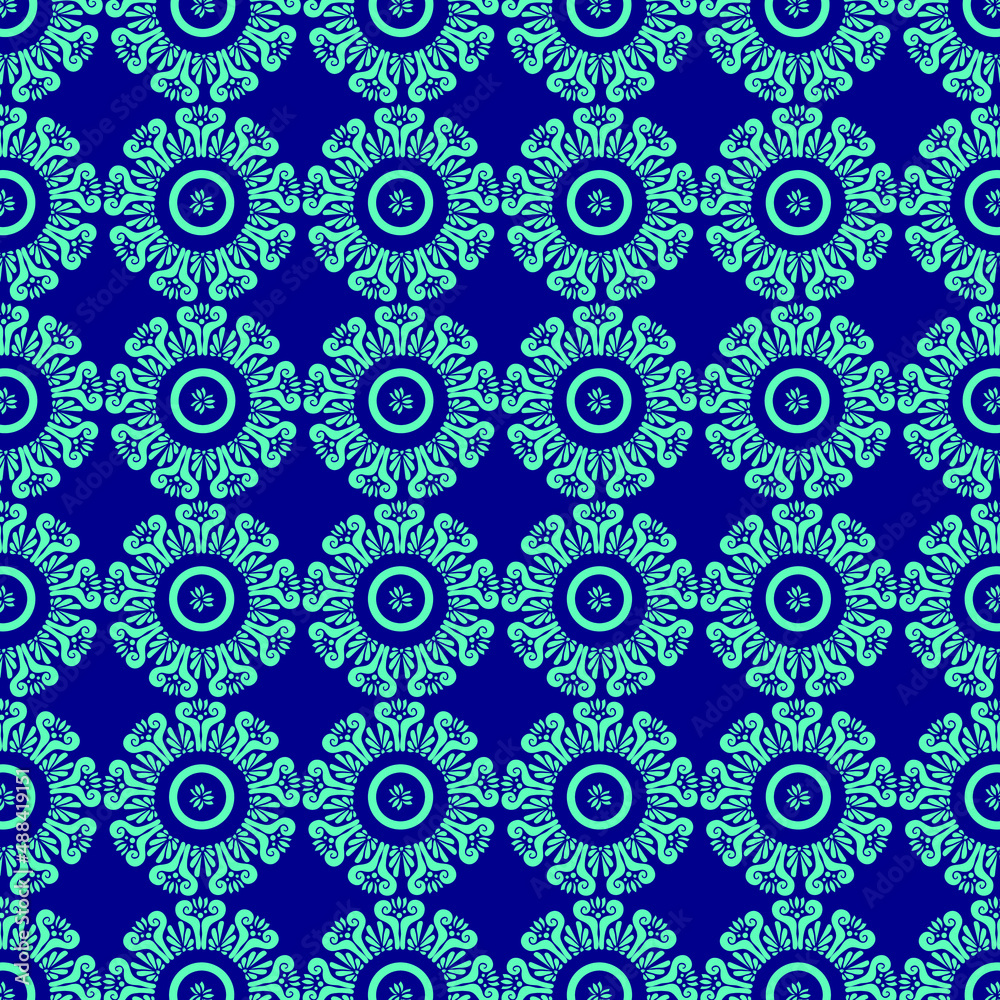 Vector geometric sketched flower print in gray, black and blue colors - seamless vector in illustration background. Vector geometric sketched flower print in gray, black and blue colors - seamless vector in illustration background.
