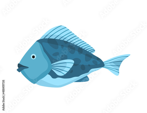 Blue fish - sea and ocean animal. Fauna character in flat cartoon style. Vector cute colorful object isolated on white background