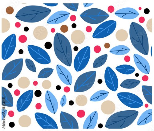 Abstract art nature background vector illustration, Modern shapes art for wallpaper web backdrop, Story board. Fabric material design Seamless. Blue leaves. Colourful design.