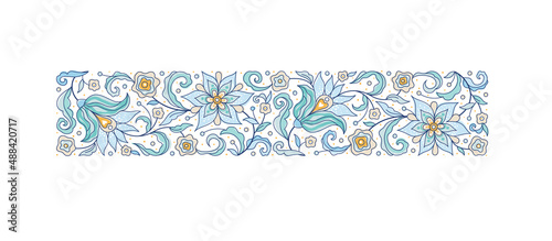 Vector floral pattern with bird, vignette, border, card design template. Elements in Eastern style. Ornate decoration, floral illustration. Arabic ornament. Isolated ornaments. Ornamental decoration