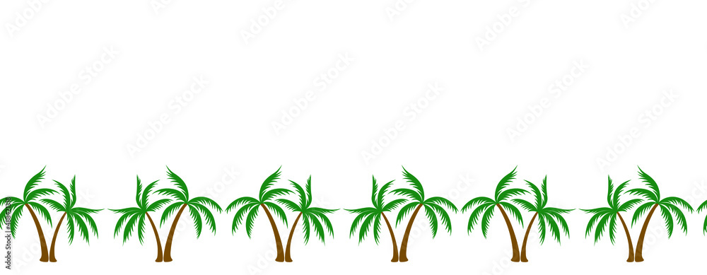 Palm trees bottom border divider vector illustration. Tropical trees holiday banner border cool summer design. Palm trees bottom border divider vector illustration. Tropical trees holiday banner border cool summer design.