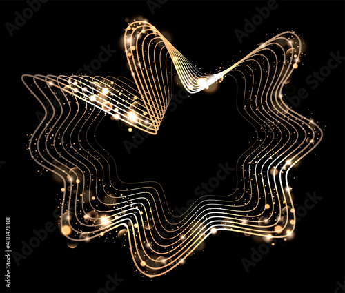 Golden glowing sound wave. Beat, equalizer and musical abstract element. Teleport