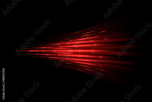 Red laser beams. Speed, supersonic wave. Twinkling light effect. Warm or hot air flow.  photo
