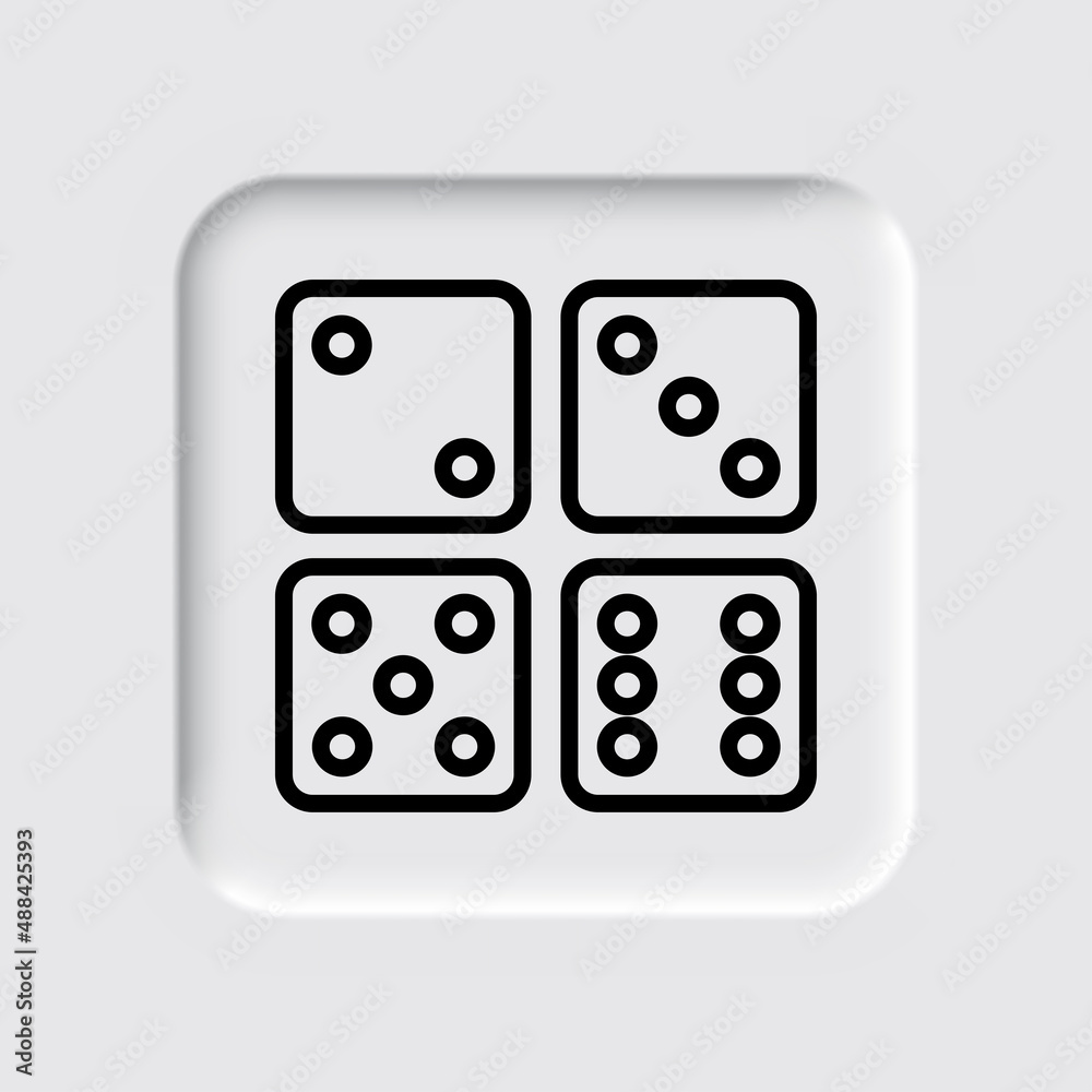 Dices simple icon, vector. Flat desing. Neumorphism design.ai Dices simple icon, vector. Flat desing. Neumorphism design.ai