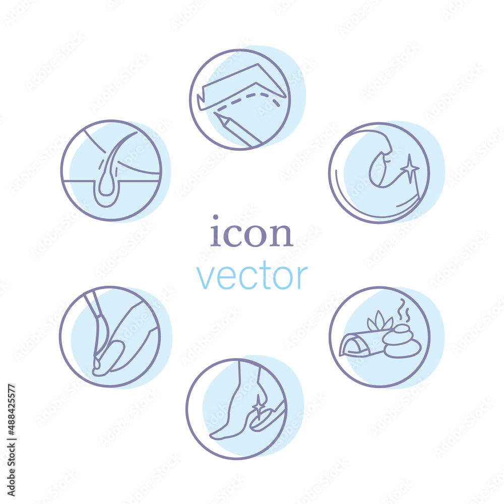 Set of icons on the theme of spa procedures. Body care. . Isolated vector icons Set of icons on the theme of spa procedures. Body care. . Isolated vector icons