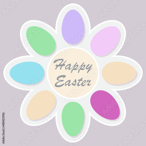 Easter eggs of different colors around the inscription 