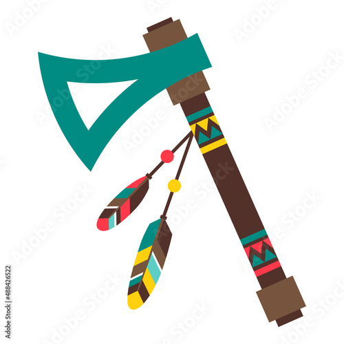 Illustration of american indians tomahawk. Ethnic image in native style. © incomible