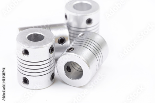 Aluminum flexible cnc shaft couplings isolated above white background