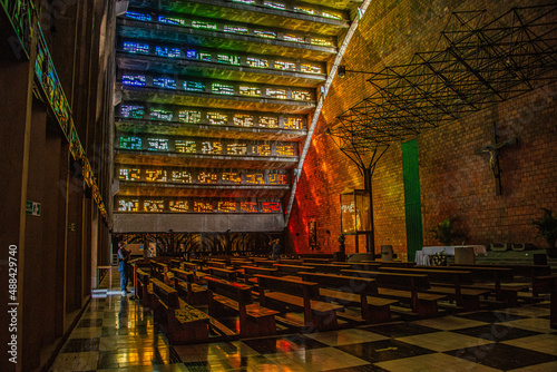 The colorful interior of the beautiful El Rosario Church, San Salvador, El Salvador photo