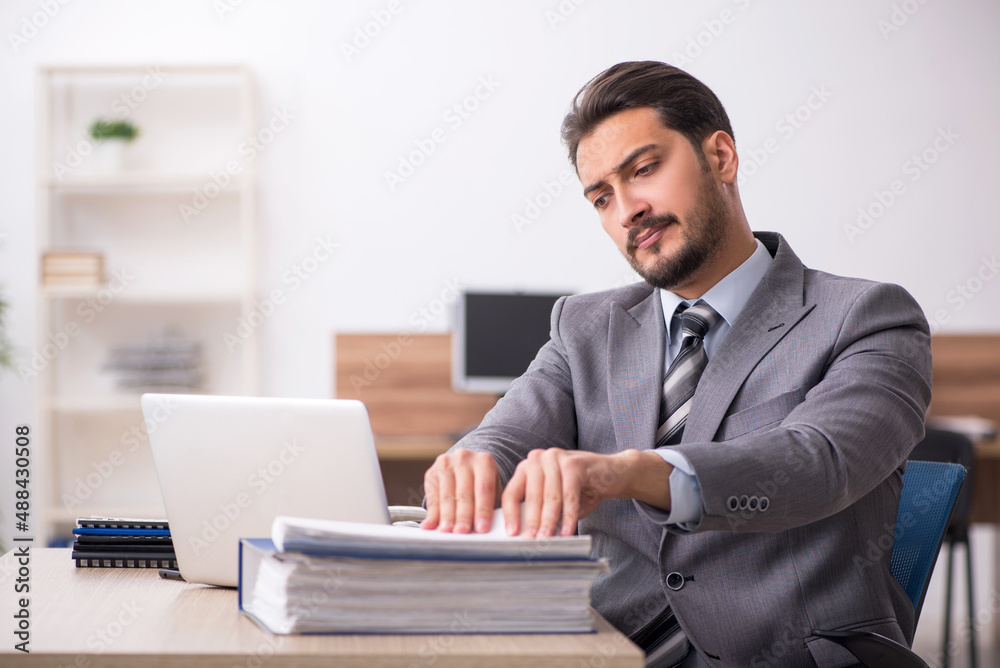 Young male employee working in the office Young male employee working in the office