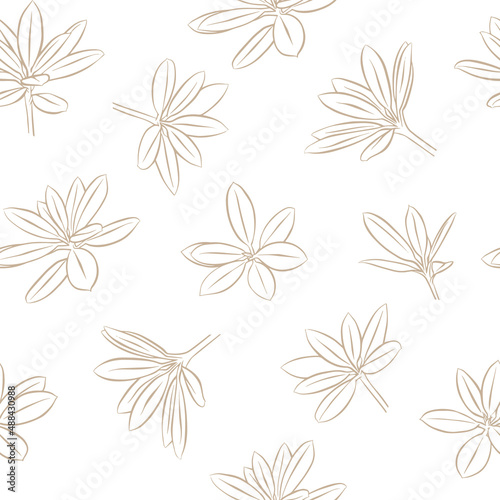Seamless pattern in the style of botanical doodles with twigs of plants on a white background. Suitable for wrapping paper, various textiles, as well as as a background for printing.
