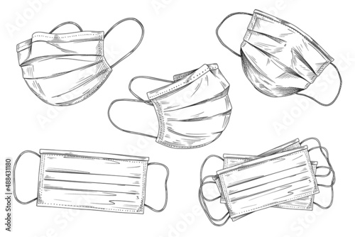 Surgical, Medical Face Mask that protects airborne diseases, viruses. Coronavirus. Defence from air pollution. Vector illustration