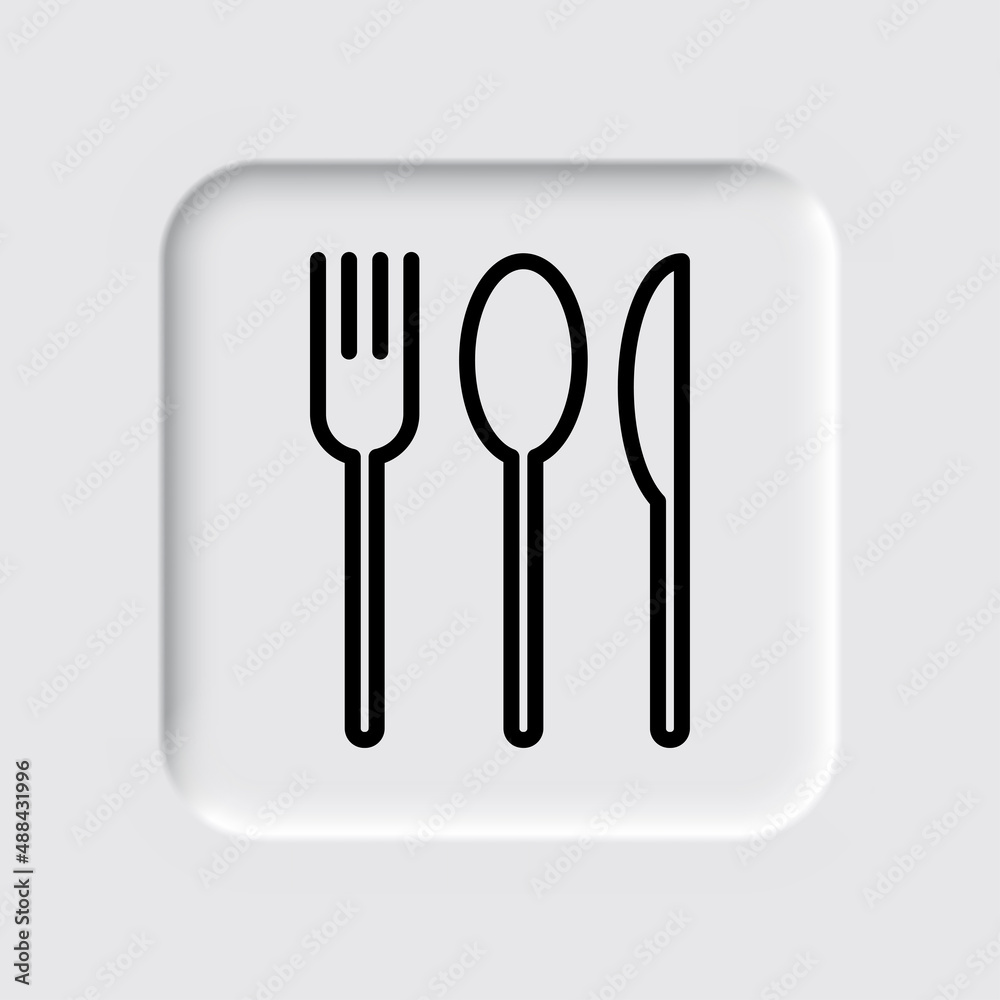 Fork spoon knife simple icon. Flat desing. Neumorphism design.ai
