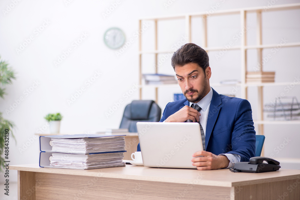 Young handsome employee working in the office Young handsome employee working in the office