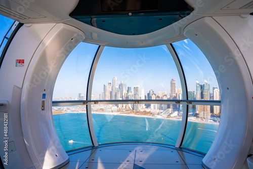Empty cabin of the Ain Dubai ferris wheel in Dubai, UAE.