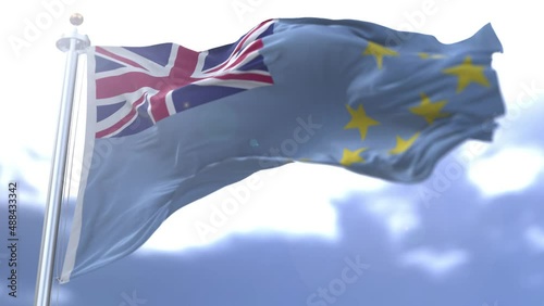 Tuvalu flag waving against the sky. High quality 4k footage