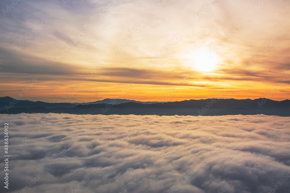 Betong, Yala, Thailand  2020: Talay Mok Aiyoeweng skywalk fog viewpoint there are tourist visited sea of mist in the morning