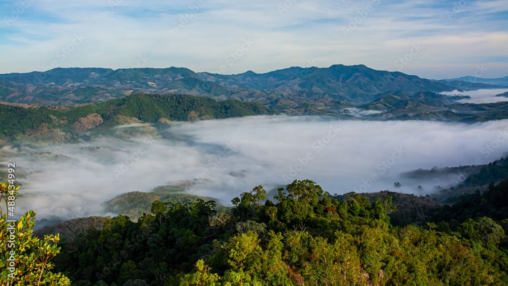 Naklejka premium Betong, Yala, Thailand 2020: Talay Mok Aiyoeweng skywalk fog viewpoint there are tourist visited sea of mist in the morning