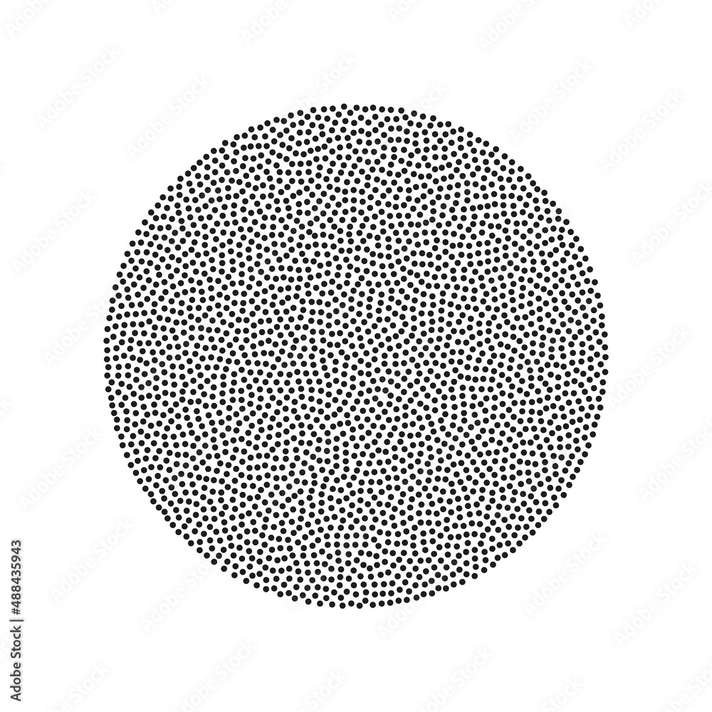 Round shape with dotted texture. Black circle on white background. Vector illustration