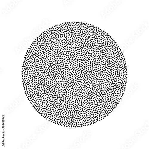 Round shape with dotted texture. Black circle on white background. Vector illustration