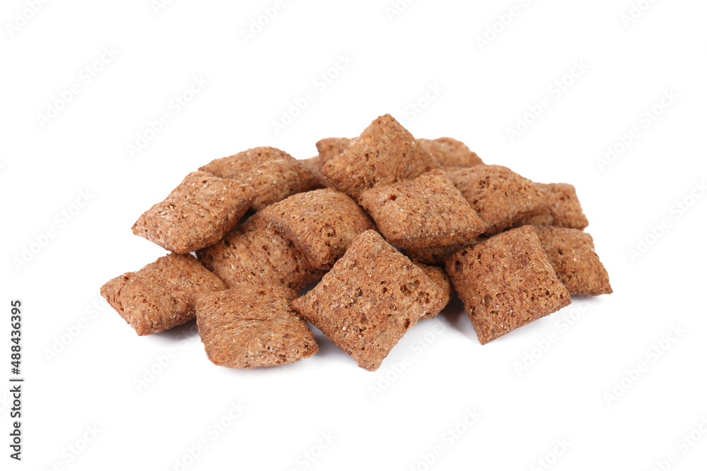 Heap of sweet crispy corn pads on white background. Breakfast cereal Heap of sweet crispy corn pads on white background. Breakfast cereal