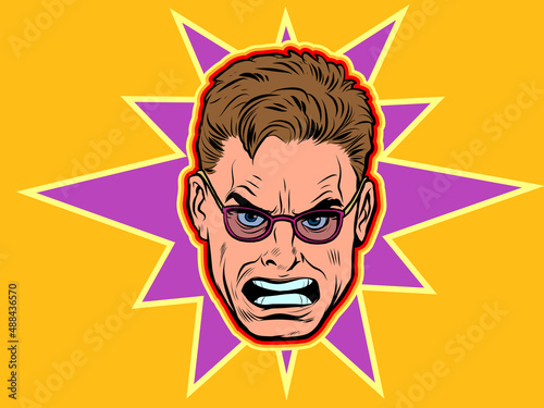 Angry male face, human emotions. Comic style illustration